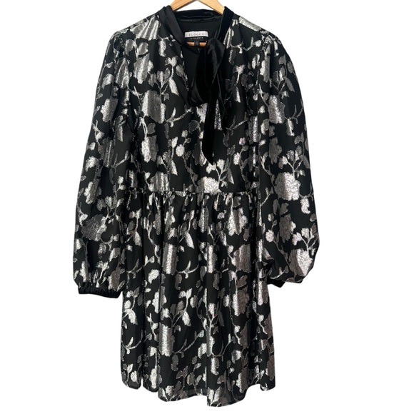 ELOQUII Elements Bow Neck Metallic Mini Dress with Puff Sleeves Size 14 - Picture 2 of 6